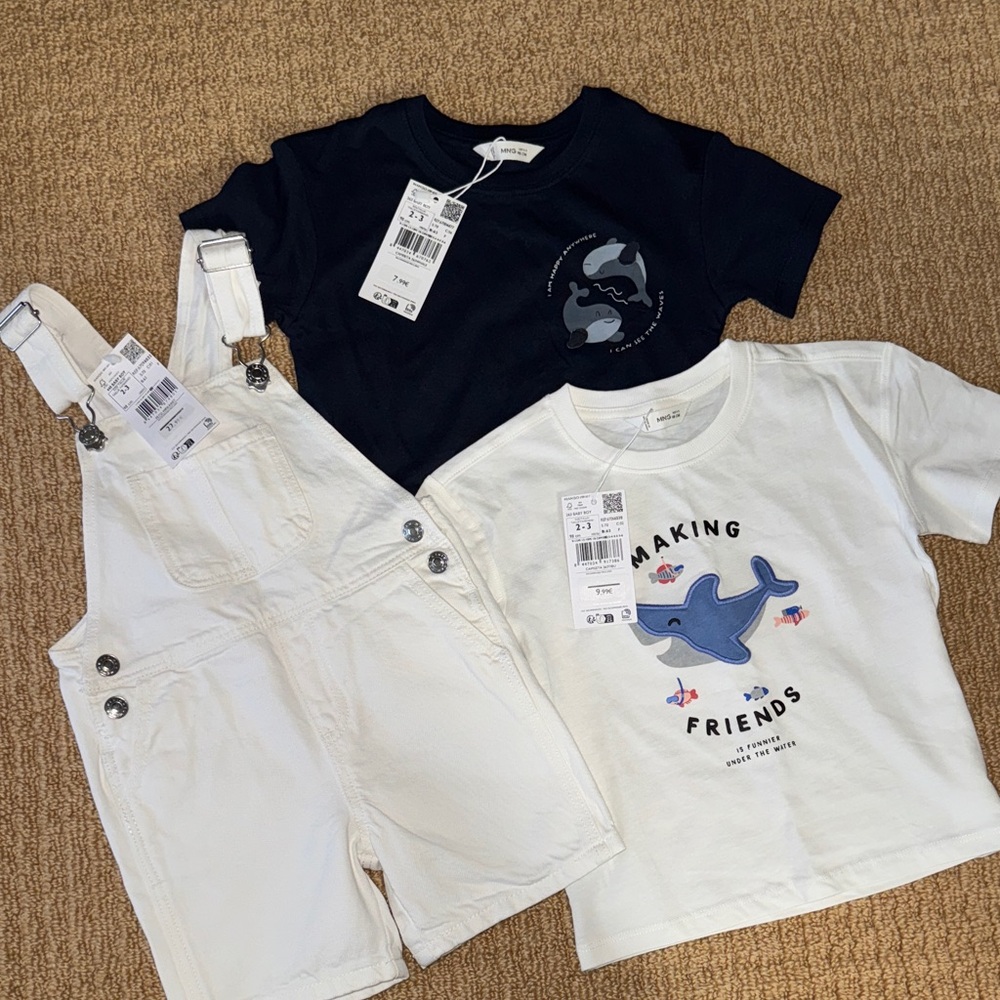 White Overalls and Graphic Tees Set